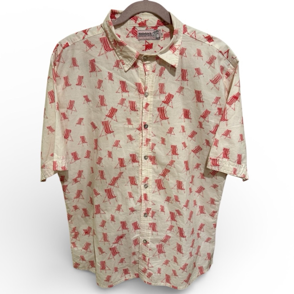 Men's Casual Linen Shirt w/ Beach Chair Pattern - European Size 44 (XL)